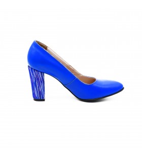Pantofi Dama Iulis Shoes Din Piele Naturala 100%, Albastru, Toc Cu Model, 630 ALBAST
